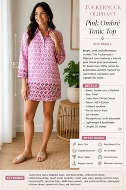 Tuckernuck Oliphant Ombre Tunic Top Pink Boho Art To Wear size small